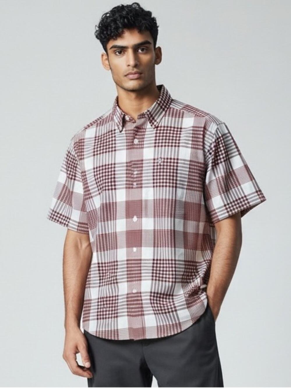 PATAGONIA Men’s Sz L Red White Plaid Short-Sleeve Organic Cotton Blend Shirt